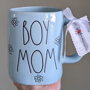 Rae Dunn BOY MOM Mug with Dainty Minimalist Daisy Outline Graphics 🌼